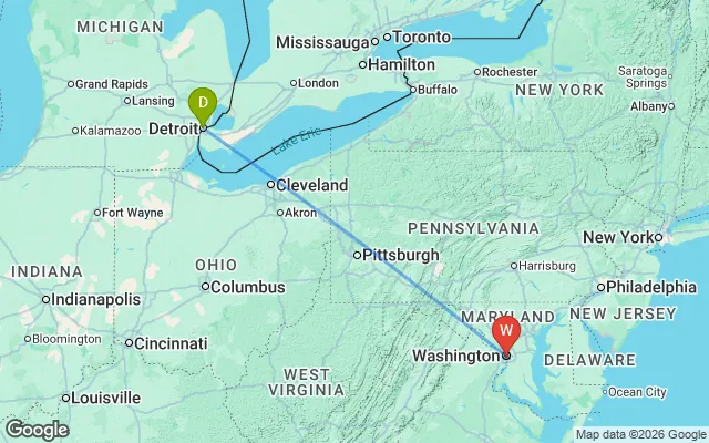 Flight path from Detroit to Washington
