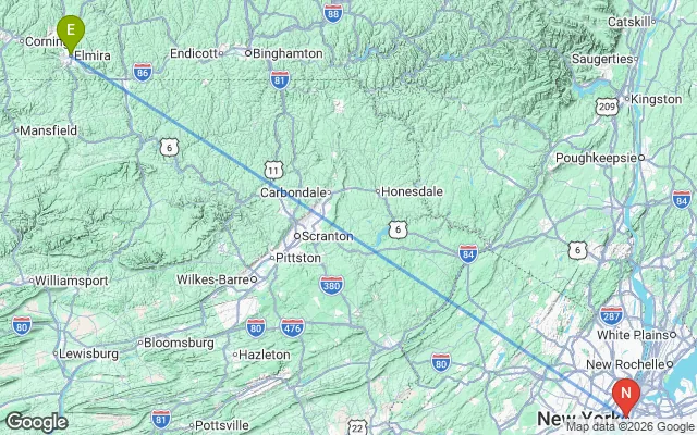 Flight path from Elmira to New York