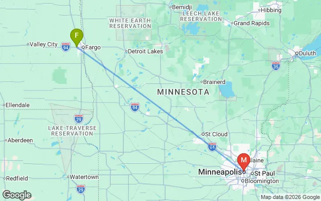 Flight path from Fargo to Minneapolis
