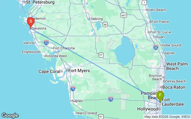 Flight path from Fort Lauderdale to Sarasota