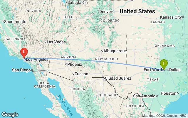 Flight path from Fort Worth to Los Angeles