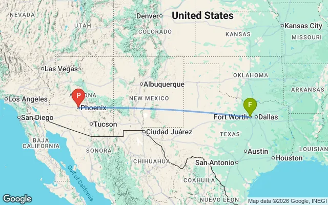 Flight path from Fort Worth to Phoenix