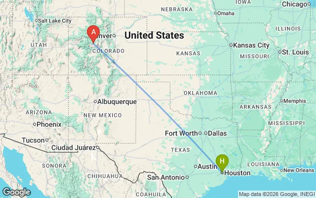 Flight path from Houston to Aspen
