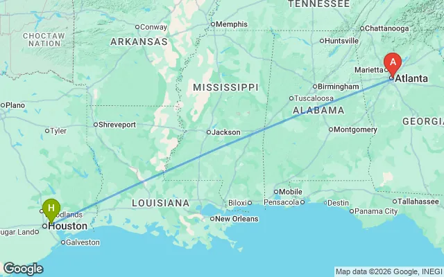 Flight path from Houston to Atlanta