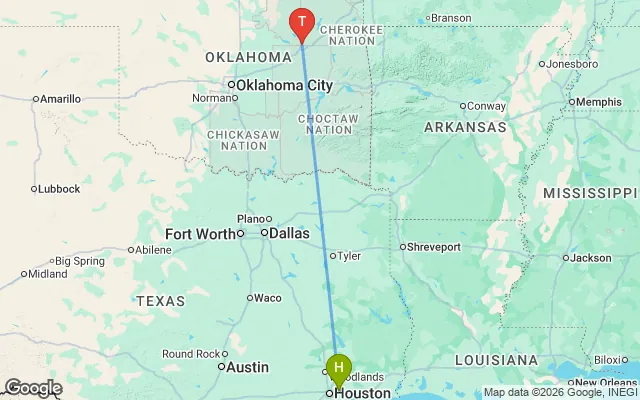Flight path from Houston to Tulsa