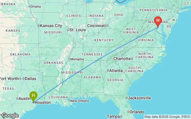 Flight path from Houston to Washington