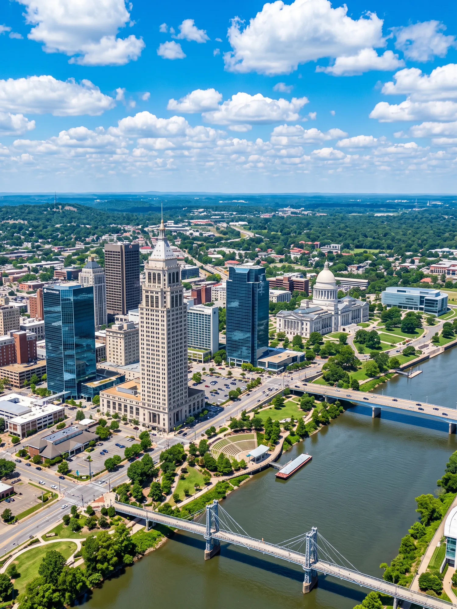 Panoramic aerial view of Little Rock skyline in bright daylight