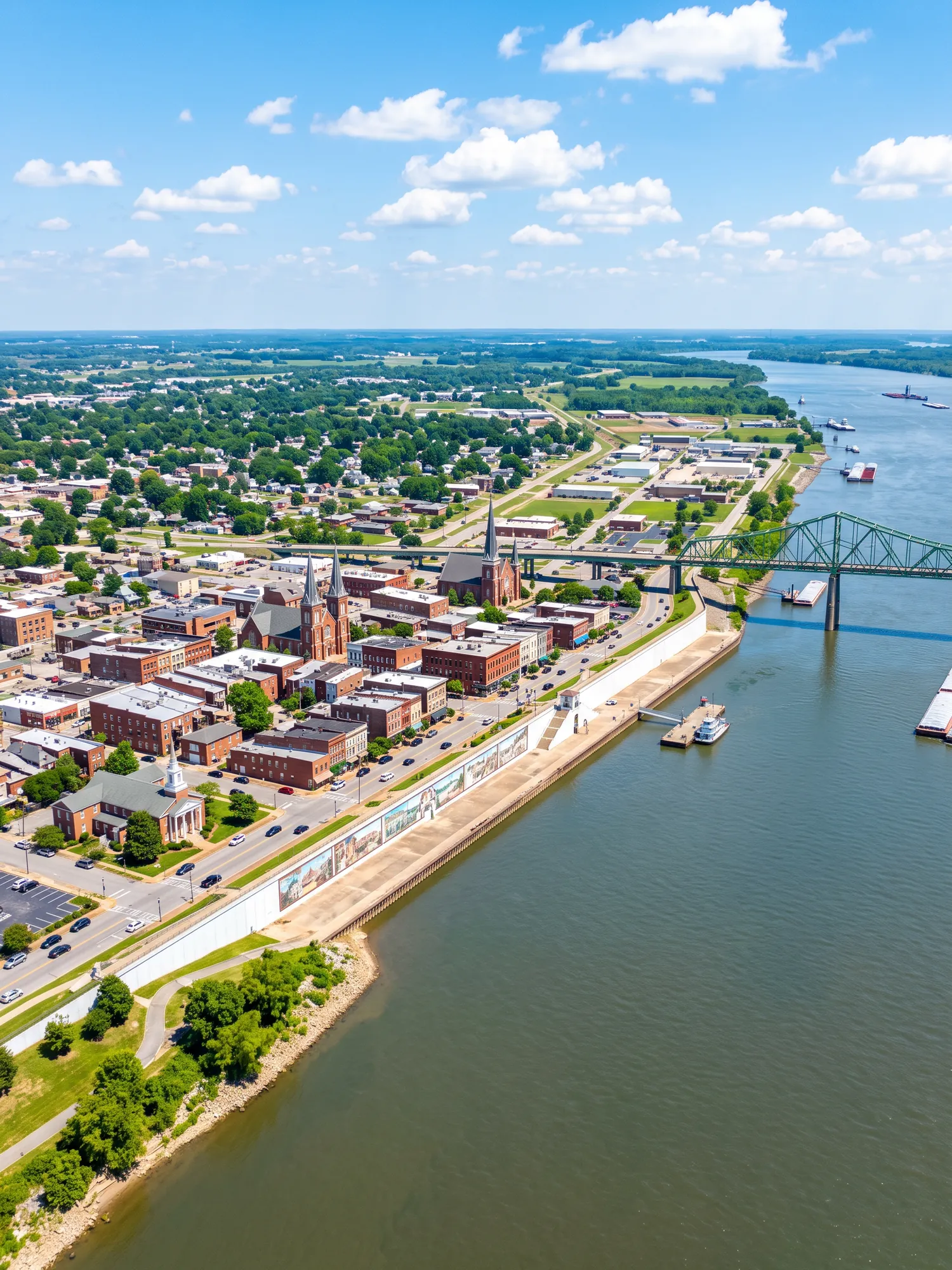 Panoramic aerial view of Paducah skyline in bright daylight