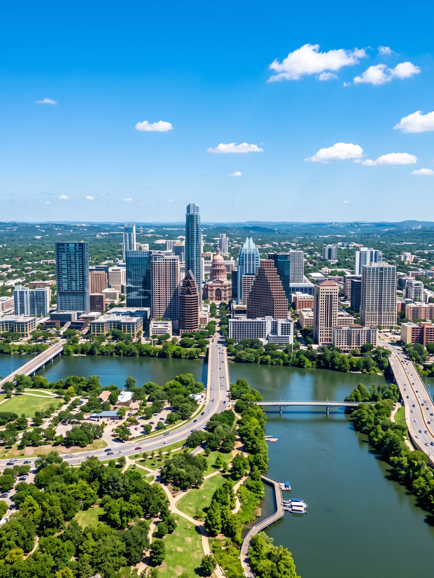 Image of Panoramic Cityscape View Of Austin In Bright Daylight