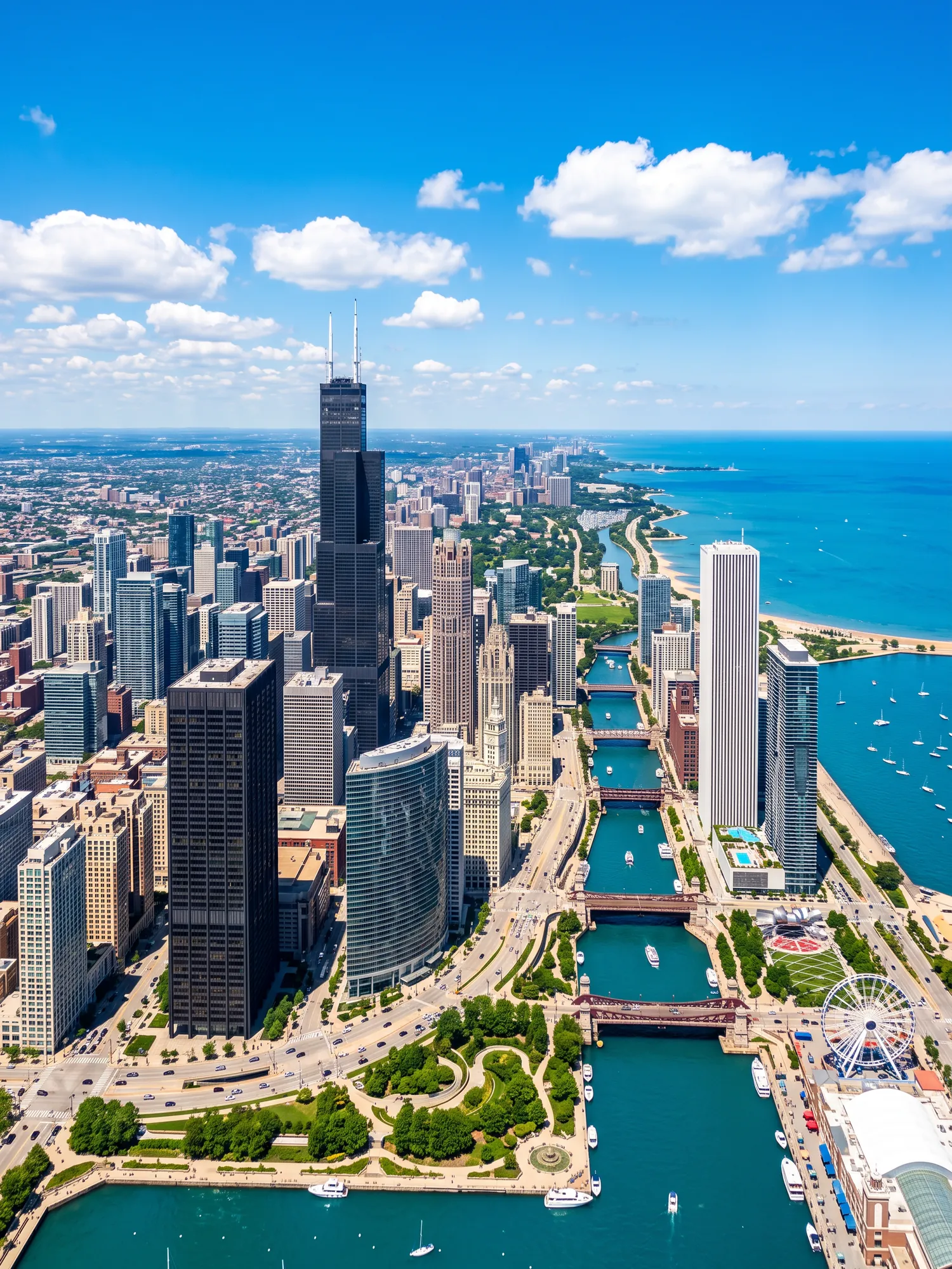 Image of Panoramic Cityscape View Of Chicago In Bright Daylight 5