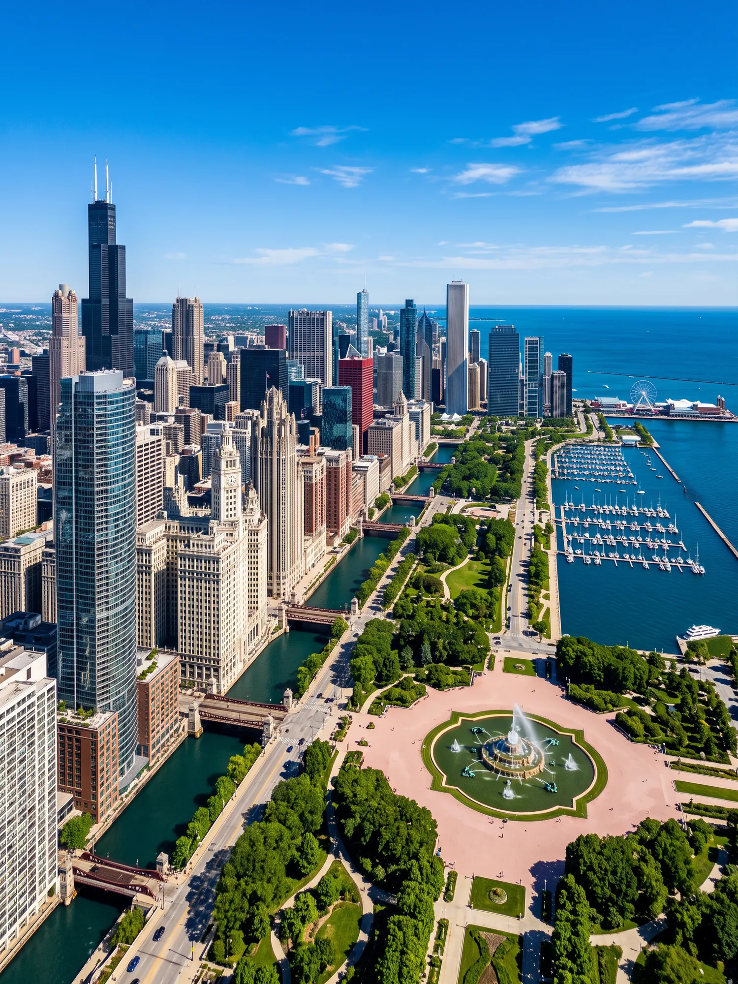 Image of Panoramic Cityscape View Of Chicago In Bright Daylight