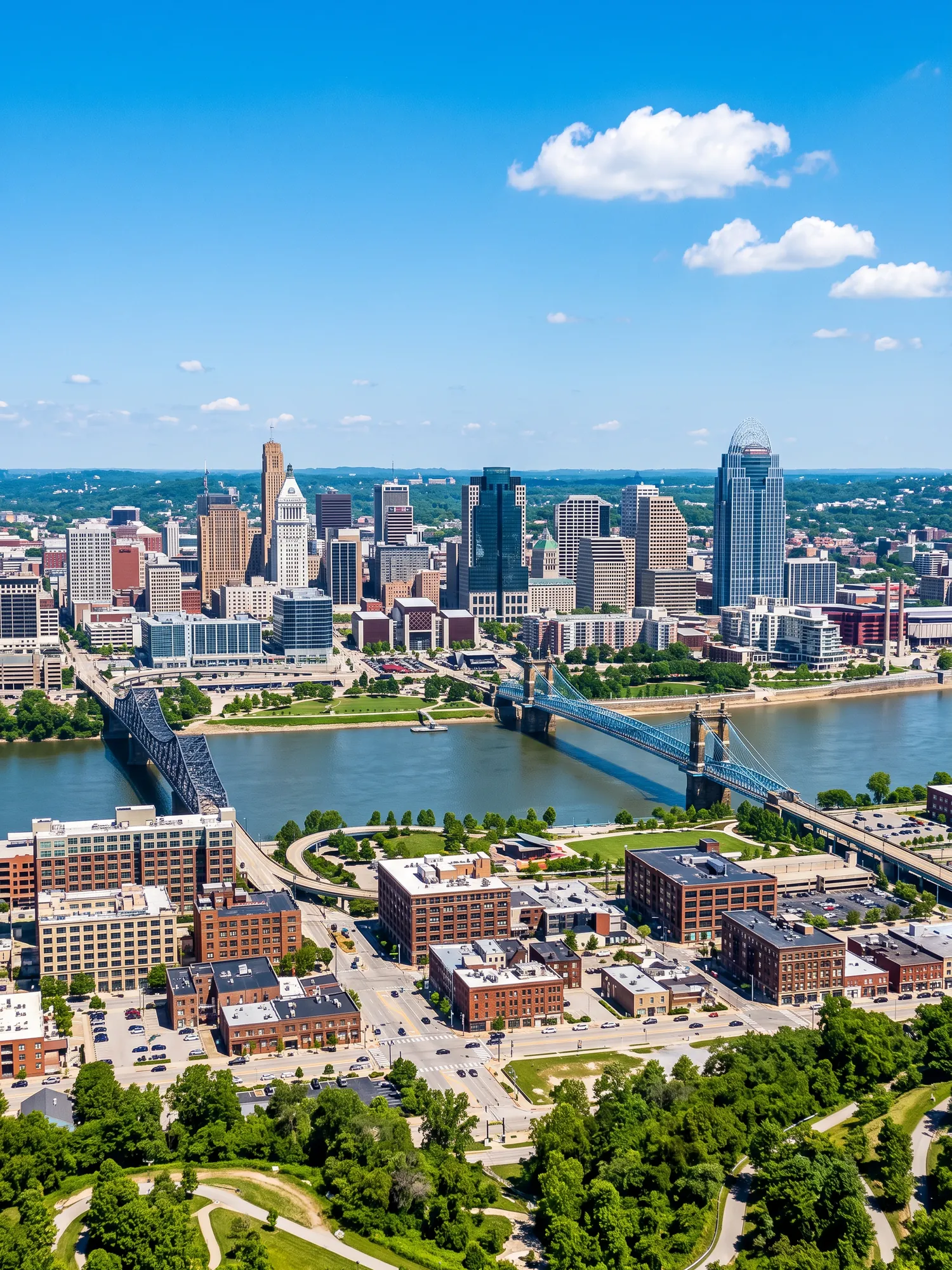 Image of Panoramic Cityscape View Of Cincinnati In Bright Daylight