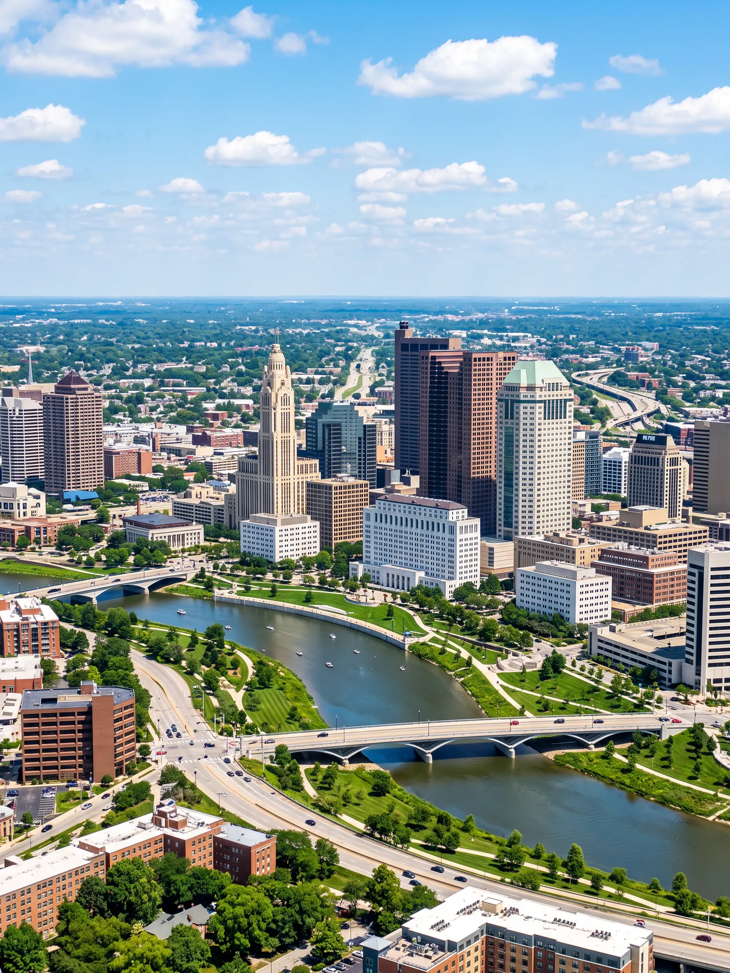 Image of Panoramic Cityscape View Of Columbus In Bright Daylight