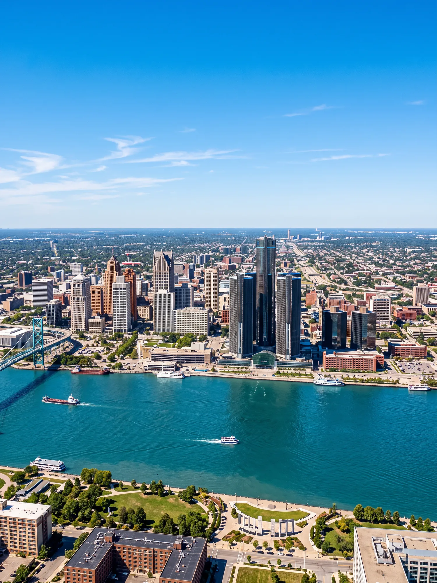 Image of Panoramic Cityscape View Of Detroit In Bright Daylight