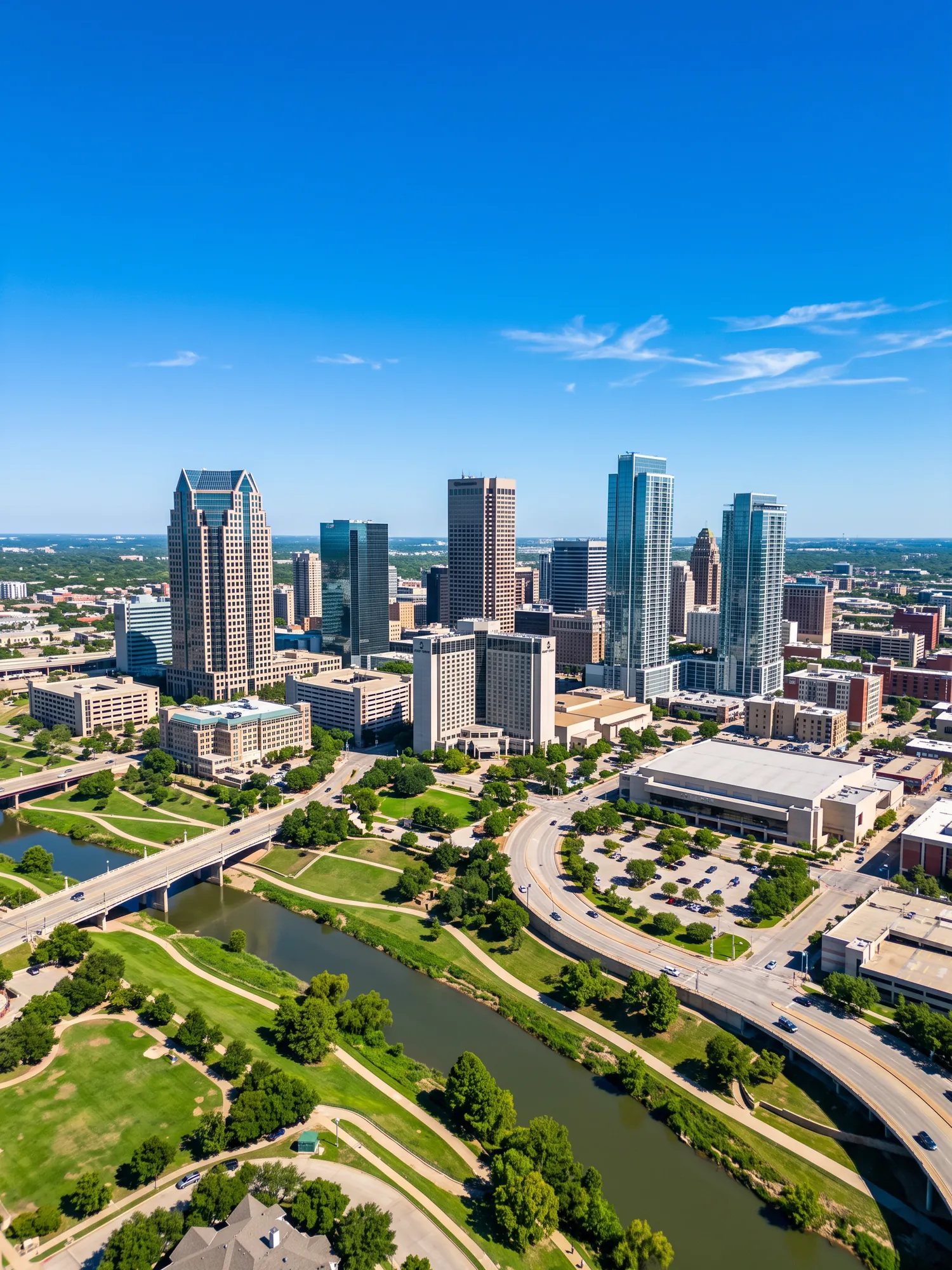 Image of Panoramic Cityscape View Of Fort Worth In Bright Daylight
