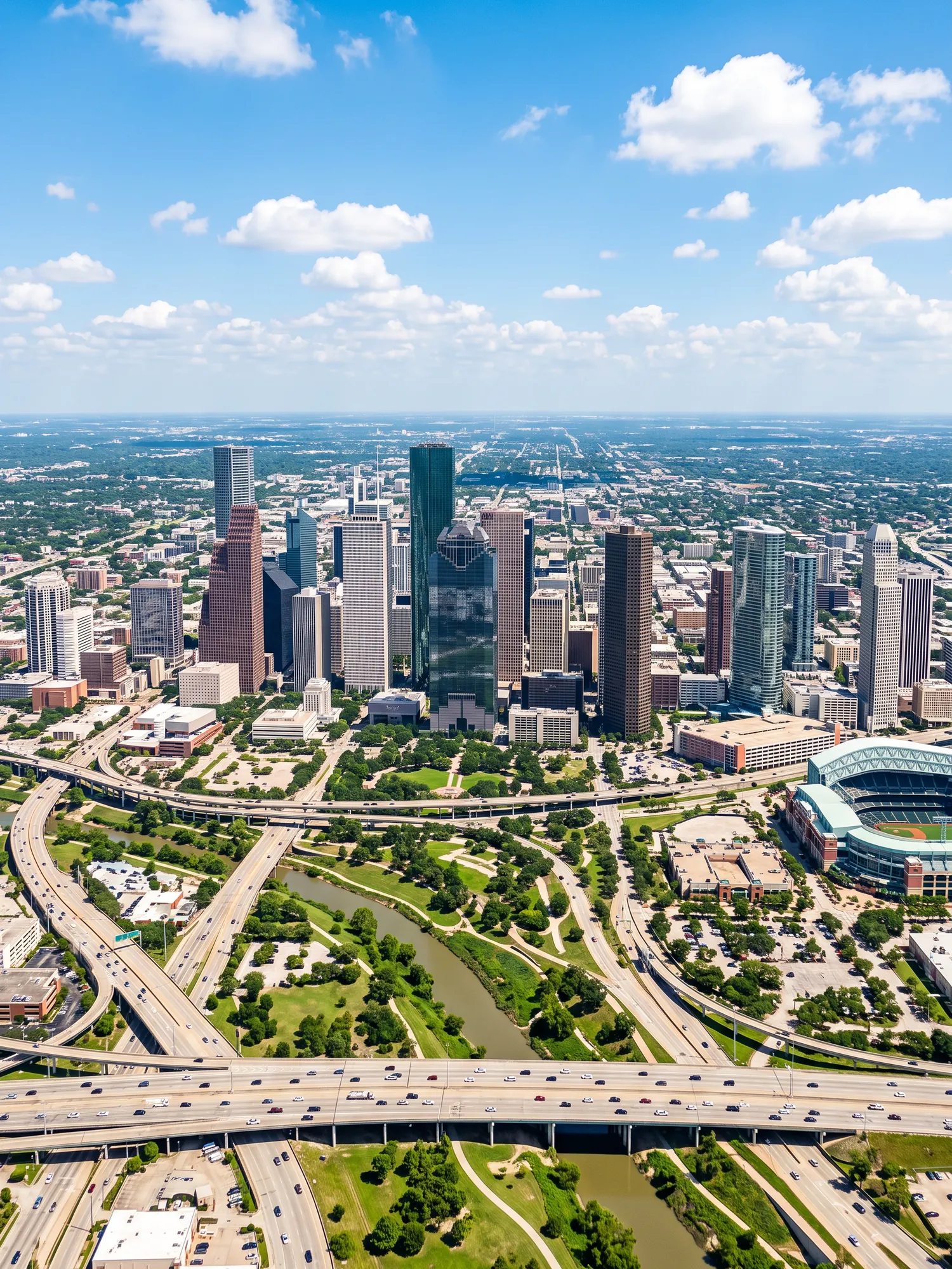 Image of Panoramic Cityscape View Of Houston In Bright Daylight